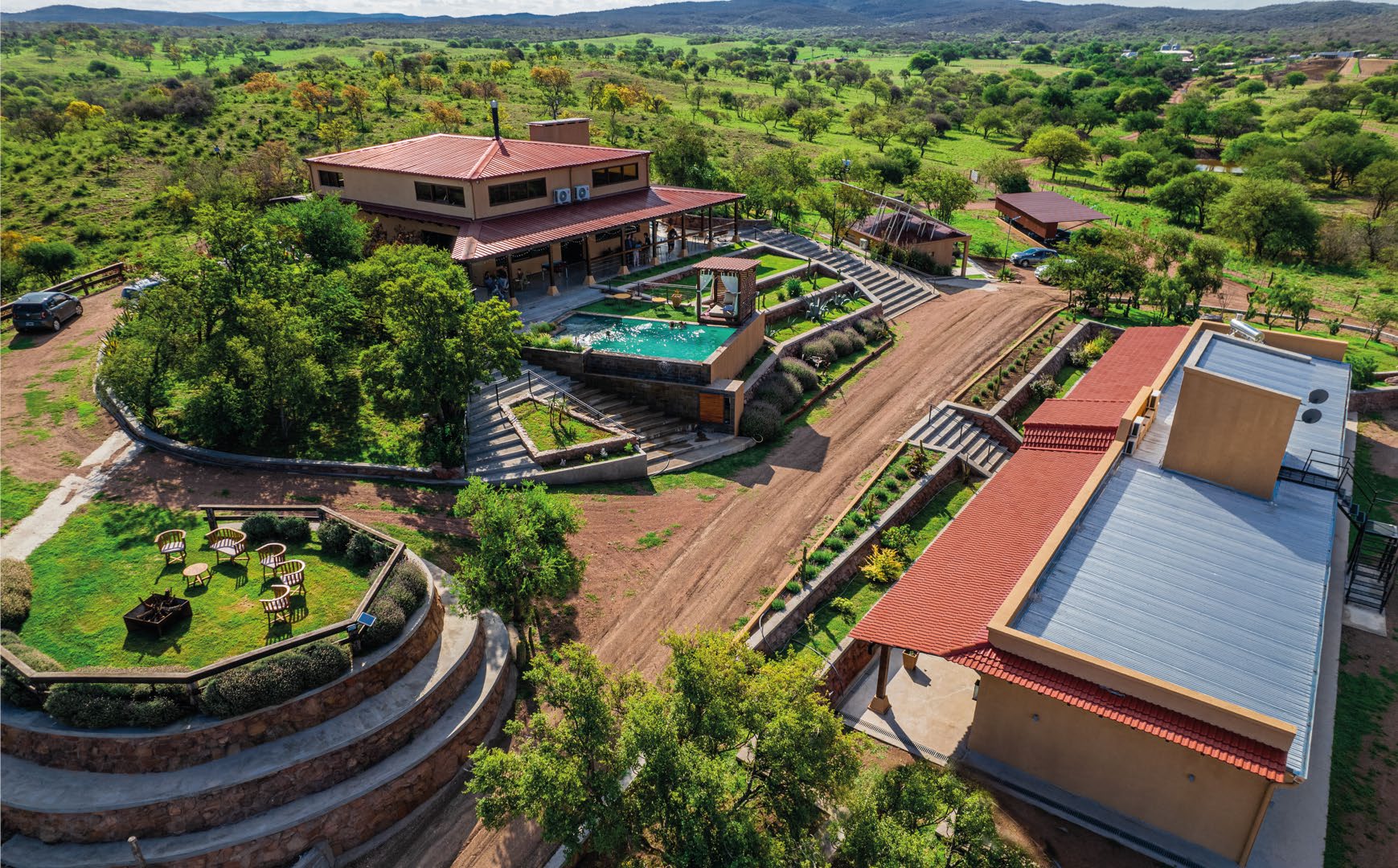 Aerial view of Estancia La Dorada in the Córdoba hills