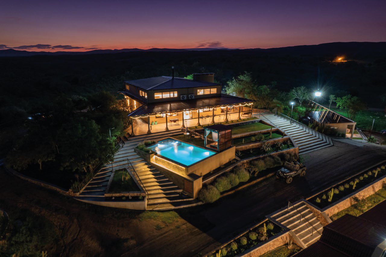 Estancia La Dorada illuminated at sunset