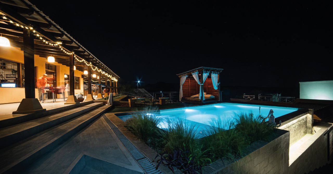 La Dorada swimming pool and veranda at night