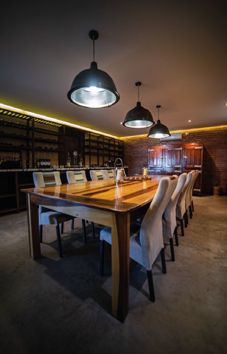 Wine-room dining table at Estancia La Dorada